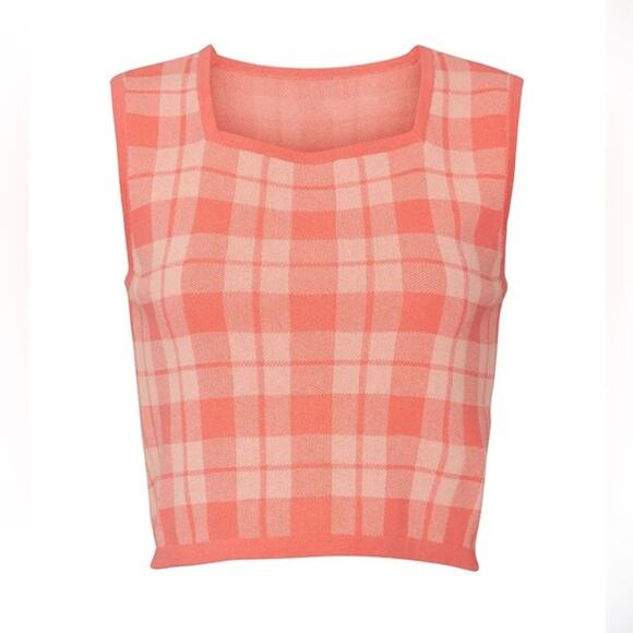 KATE SPADE NEW YORK Plaid Sleeveless‎ Sweater In Lychee XS - Picture 2 of 9